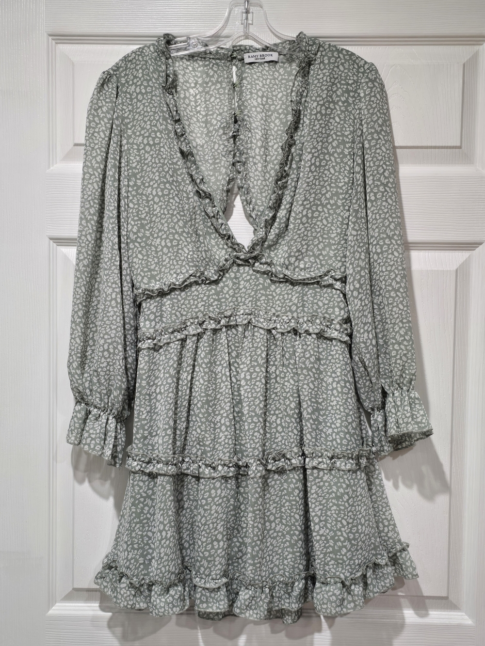 Ramy Brook Dokotoo Long Sleeve Deep V-Neck Ruffle Mini Dress Small